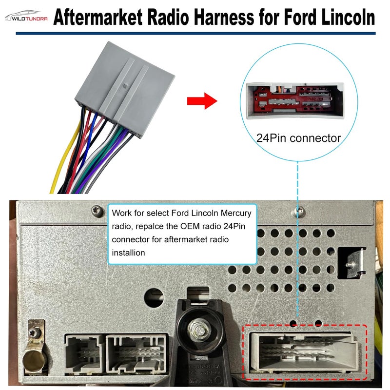 WildTundra 16Pin ISO Aftermarket Radio Harness Adapter for Ford 2003-2013 Lincoln 2003-2011 Mercury 2003-2010, 16Pin Android Car Stereo Wiring Harness with SWC Reverse Cable Car Radio Stereo Wiring Harness Cable - Image 2