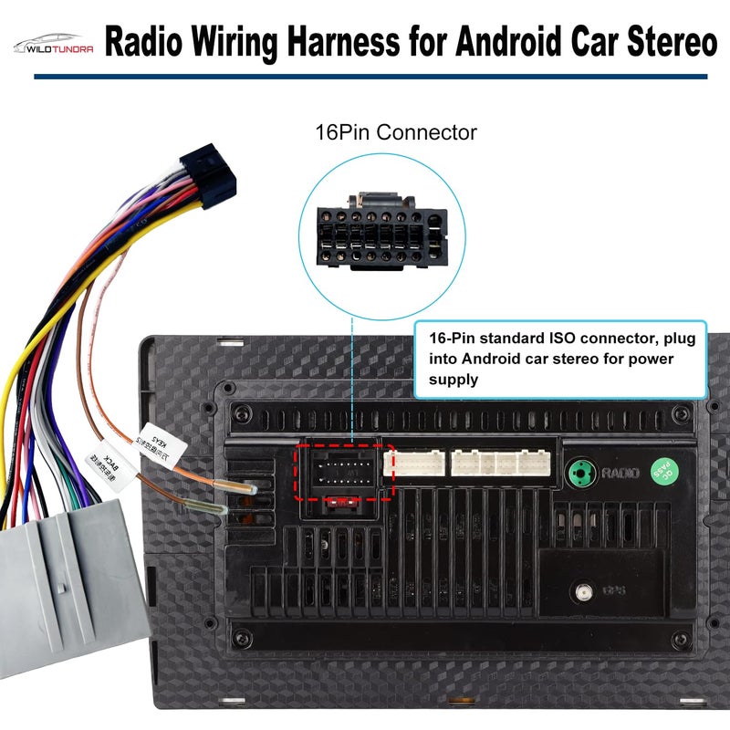 WildTundra 16Pin ISO Aftermarket Radio Harness Adapter for Ford 2003-2013 Lincoln 2003-2011 Mercury 2003-2010, 16Pin Android Car Stereo Wiring Harness with SWC Reverse Cable Car Radio Stereo Wiring Harness Cable - Image 3