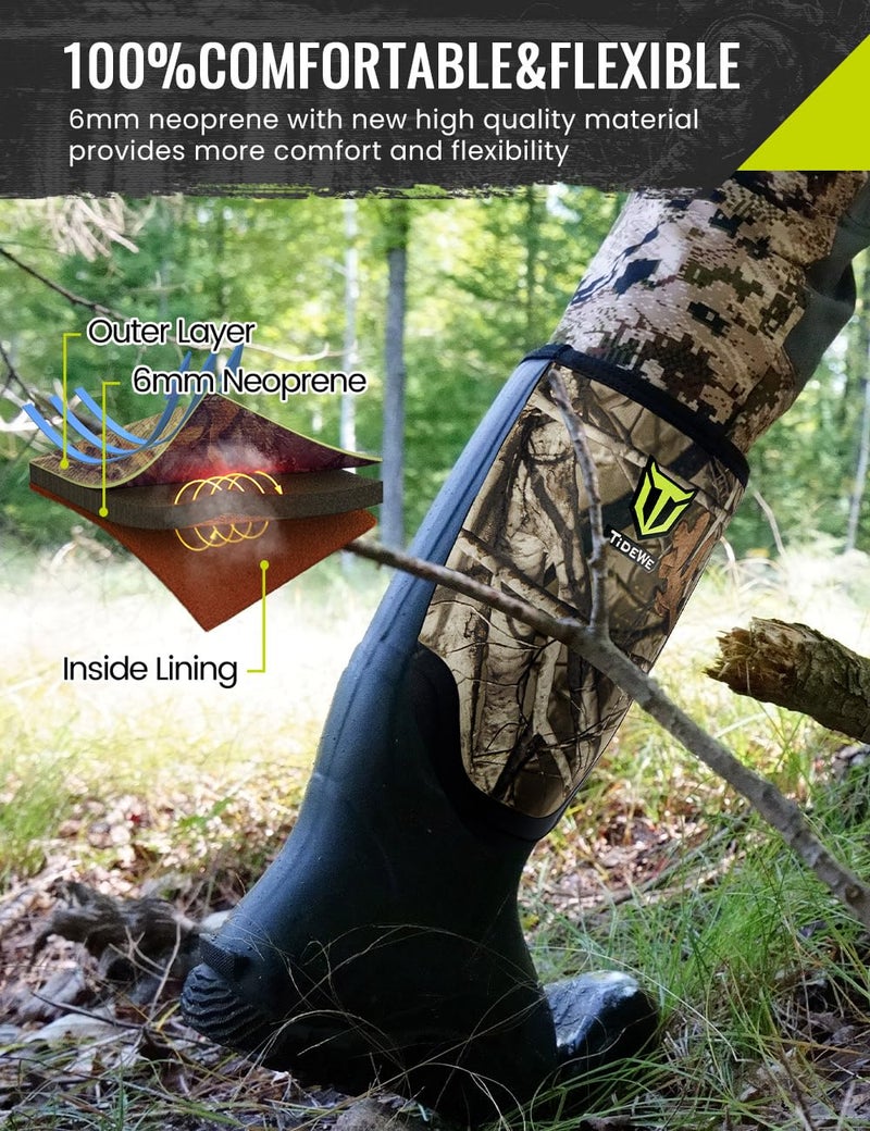 TIDEWE Rubber Boots for Men Multi-Season, Waterproof Rain Boots with Steel Shank, 6mm Neoprene Sturdy Rubber Outdoor Hunting Boots Size 13 (Next Camo G2) - Image 5