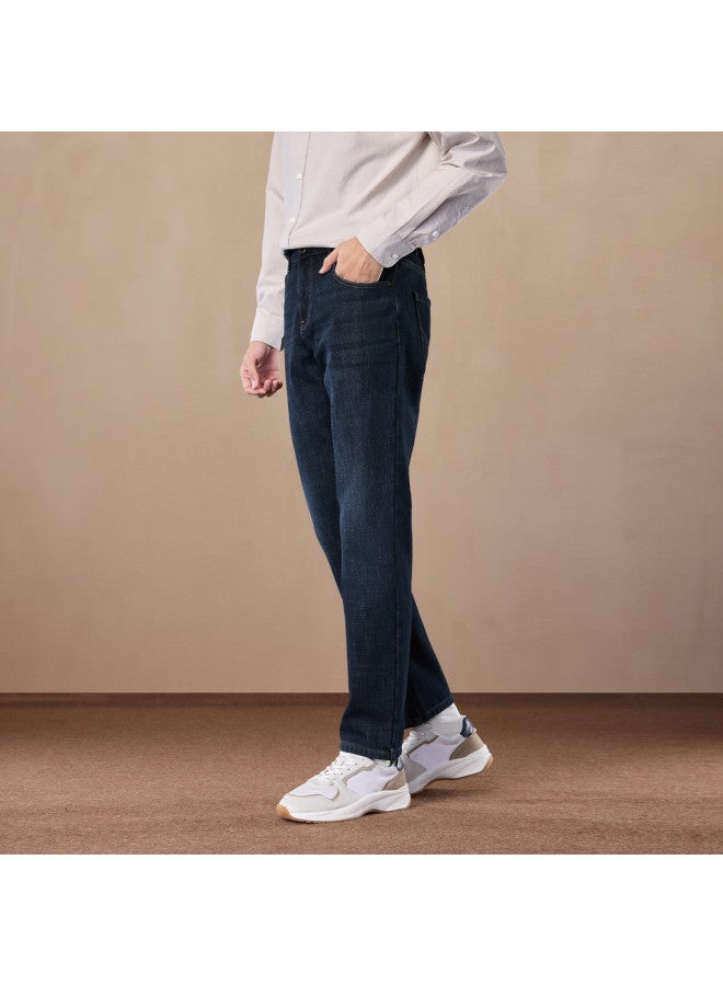 HLA Fleece Lined & Thickened】men's Winter Light Business Mid-rise Five-pocket Washed Straight-leg Jeans - Image 3
