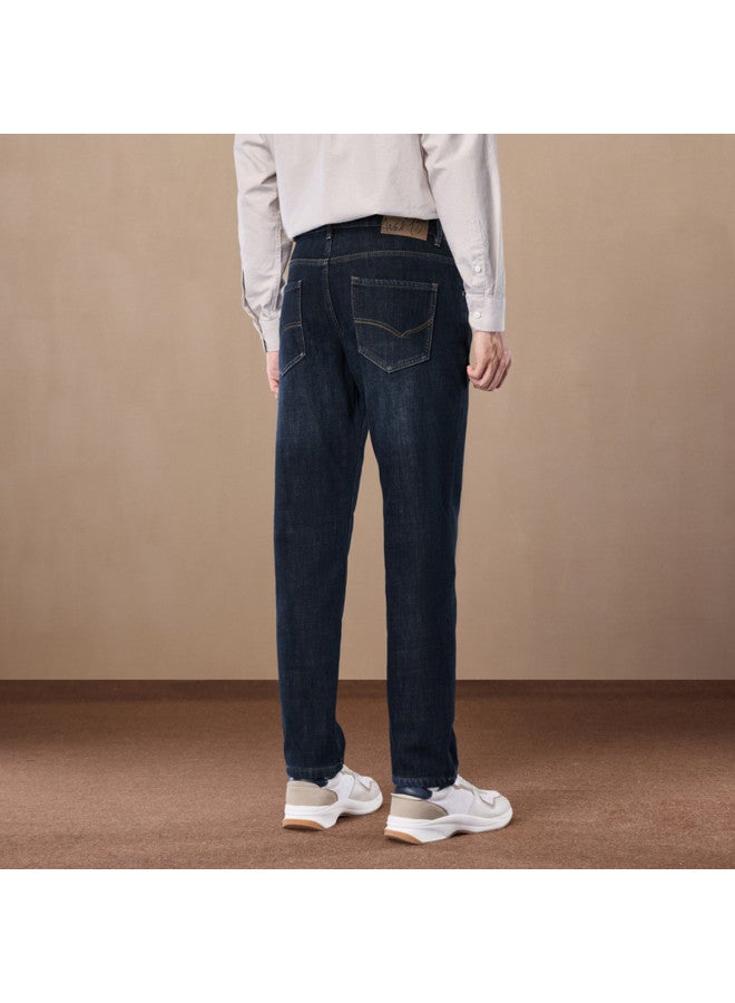 HLA Fleece Lined & Thickened】men's Winter Light Business Mid-rise Five-pocket Washed Straight-leg Jeans - Image 5