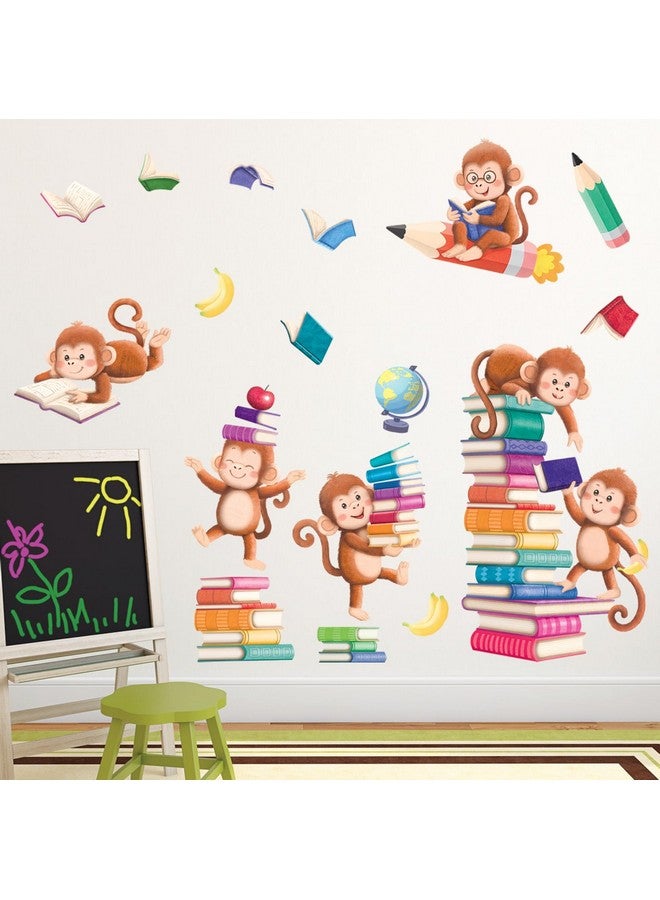 DECOWALL SG2-2402 Books with Reading Monkey Wall Stickers Book Inspirational Decals Removable for Kids Baby Library Classroom Nursery School Bedroom Playroom Living Room décor Reading Nook Home - Image 2