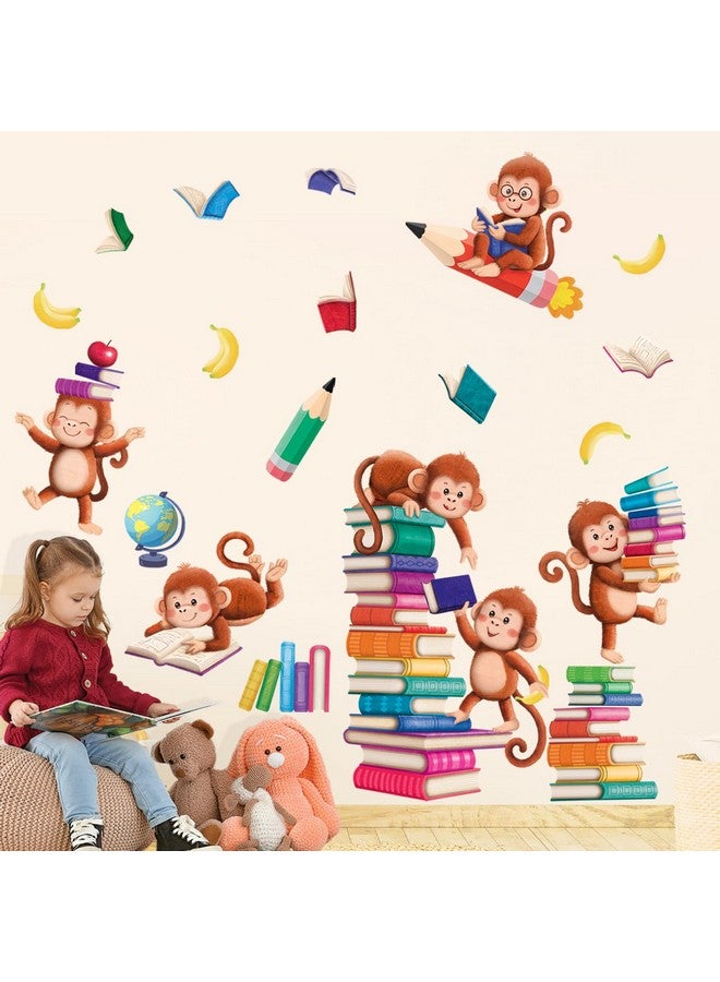 DECOWALL SG2-2402 Books with Reading Monkey Wall Stickers Book Inspirational Decals Removable for Kids Baby Library Classroom Nursery School Bedroom Playroom Living Room décor Reading Nook Home - Image 4