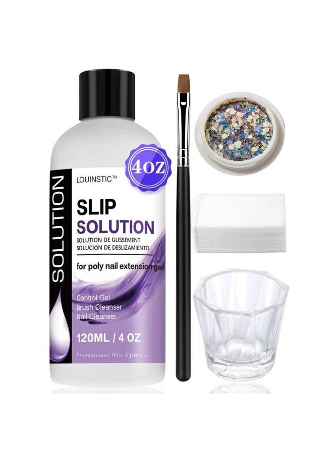 LOUINSTIC Poly Nail Gel Slip Solution - 4oz Slip Solution for Poly Nail Extension Gel, Anti-Stick Slip Solution for Nails, Brush Clean Liquid, Easy to Use, Beginners, Home Salon - Image 1