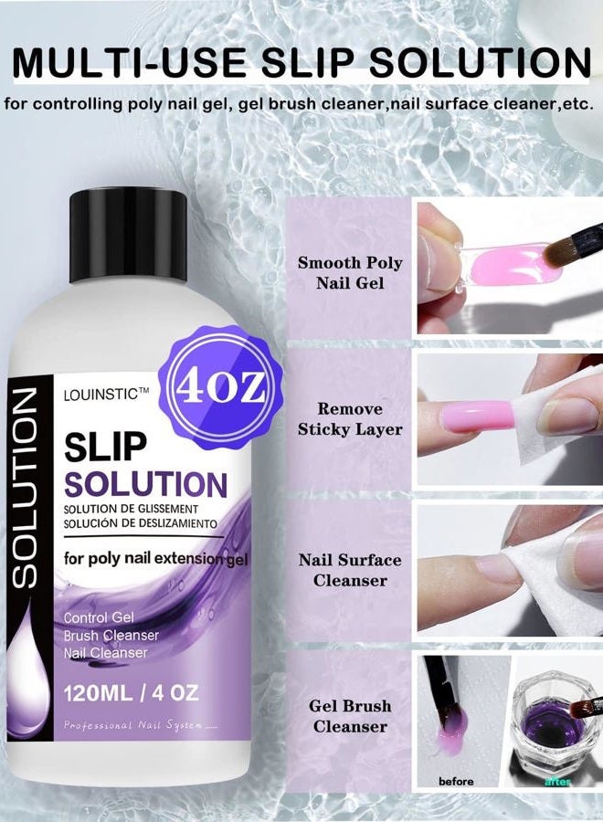 LOUINSTIC Poly Nail Gel Slip Solution - 4oz Slip Solution for Poly Nail Extension Gel, Anti-Stick Slip Solution for Nails, Brush Clean Liquid, Easy to Use, Beginners, Home Salon - Image 3