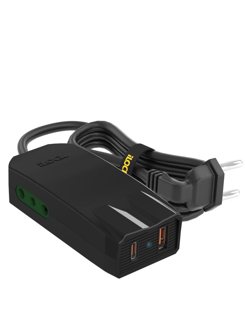 iLOCK Mini Charger PRO | Dual Port (Type-C & Type-A) + 2 Outlets | Fast Charging  3m  - Image 1