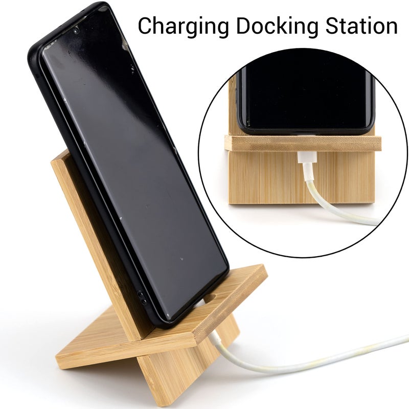 IFAMIO 2 Pack Bamboo Cell Phone Stand Wooden Phone Holder Tablet Desk Stand with Charging Hole Portable Phone Table Stand Desk Organizer Compatible with iPhone Smart Phone iPad Tablet - Image 5