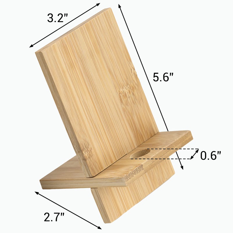 IFAMIO 2 Pack Bamboo Cell Phone Stand Wooden Phone Holder Tablet Desk Stand with Charging Hole Portable Phone Table Stand Desk Organizer Compatible with iPhone Smart Phone iPad Tablet - Image 3