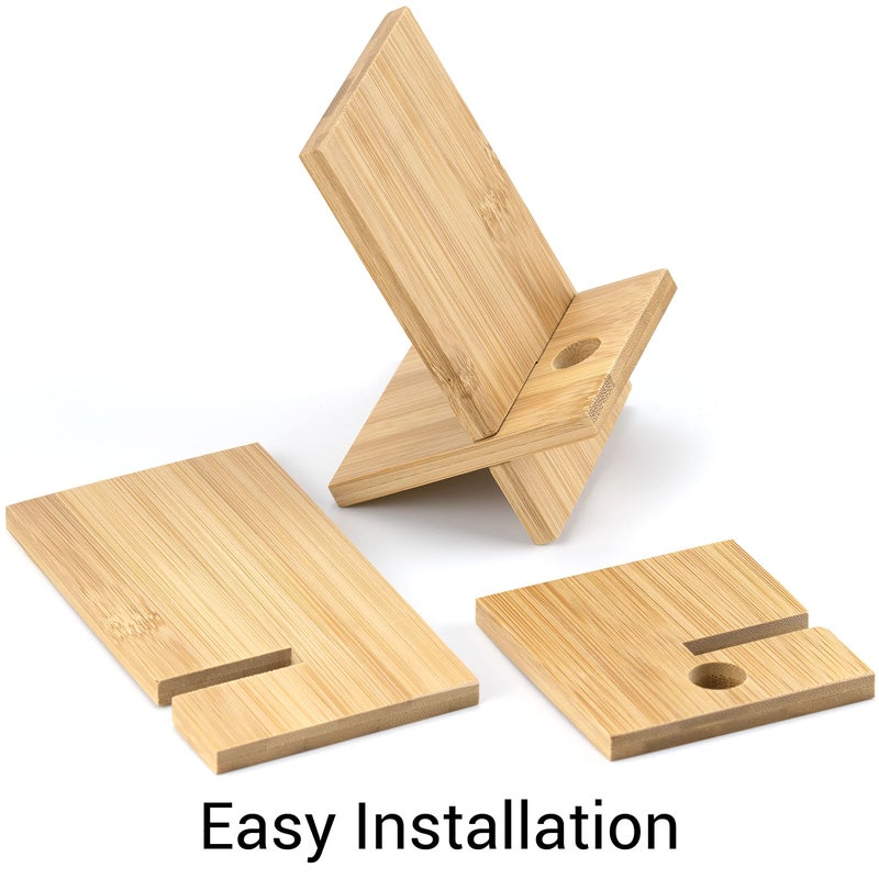 IFAMIO 2 Pack Bamboo Cell Phone Stand Wooden Phone Holder Tablet Desk Stand with Charging Hole Portable Phone Table Stand Desk Organizer Compatible with iPhone Smart Phone iPad Tablet - Image 4