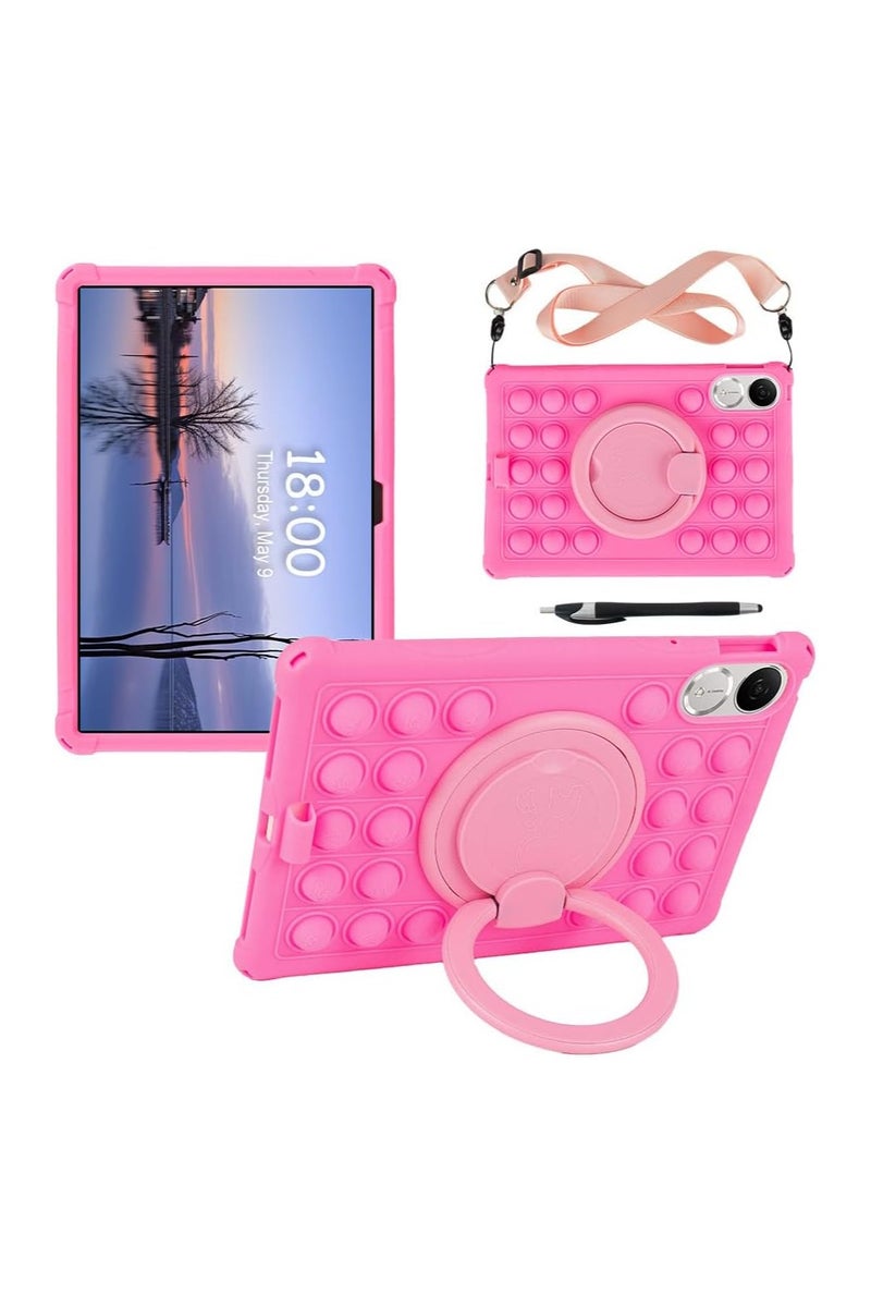 VKL Case Compatible with Honor Pad V9 11.5 inch (ROL-W00/W10) 2025 Kids Soft Silicon 360 Rotating Ring Stand Cover with Should Strap and Pen (Pink)