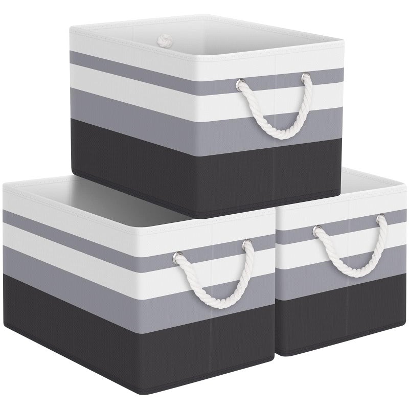 StorageTastic Storage Bin,Collapsible Storage Basket For Organizing,Large Storage Boxes With Rope Handles,Storage Containers,Gradient Grey,3 Pack - Image 1