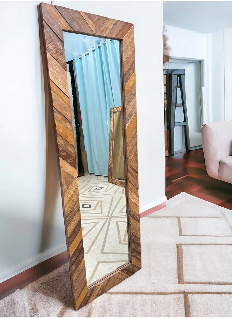 Wooden Twist Wooden Twist Traditional Rectangular Hand-Carved Mango Wood Decorative Wall Standing Frame Mirror (60 x 30 inch)  - Image 1