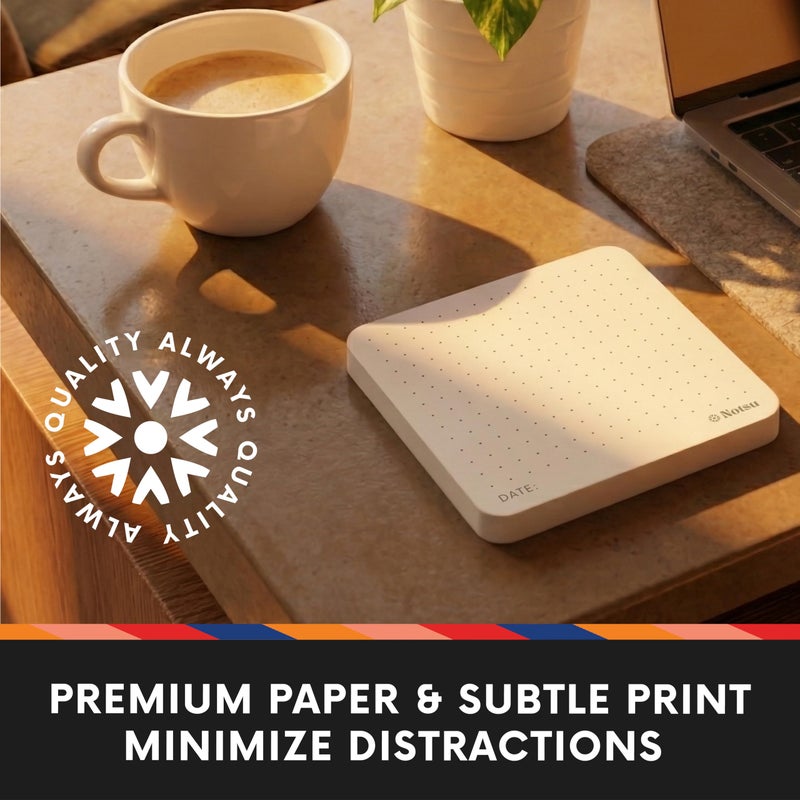 Notsu Dot Grid Sticky Notes 4pk | Premium Thick Paper 120gsm | Dotted Memo Pads with Date, 3" x 3" - Image 3