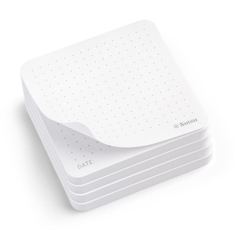 Notsu Dot Grid Sticky Notes 4pk | Premium Thick Paper 120gsm | Dotted Memo Pads with Date, 3" x 3" - Image 1
