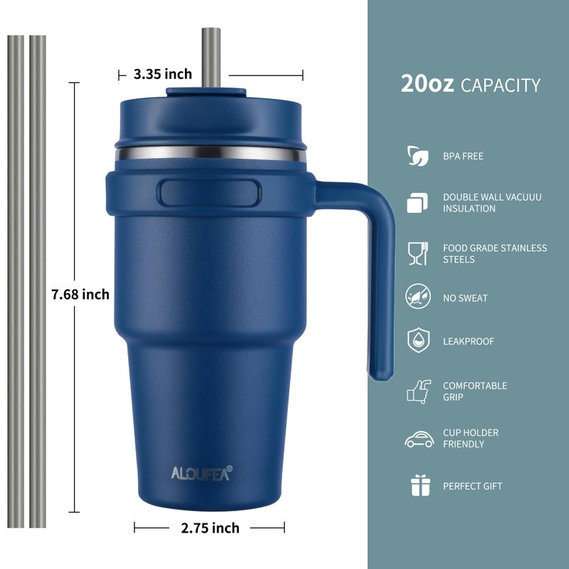 ALOUFEA 20 oz Insulated Coffee Mug Tumbler with Handle, Stainless Steel Travel Mug Tumbler with Lid and Straw,Double Wall Vacuum Leak Proof Ice Coffee Thermal Cup, Navy - Image 4