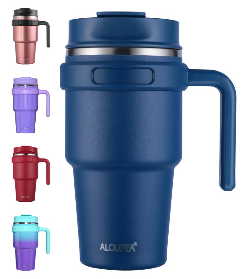 ALOUFEA 20 oz Insulated Coffee Mug Tumbler with Handle, Stainless Steel Travel Mug Tumbler with Lid and Straw,Double Wall Vacuum Leak Proof Ice Coffee Thermal Cup, Navy - Image 1