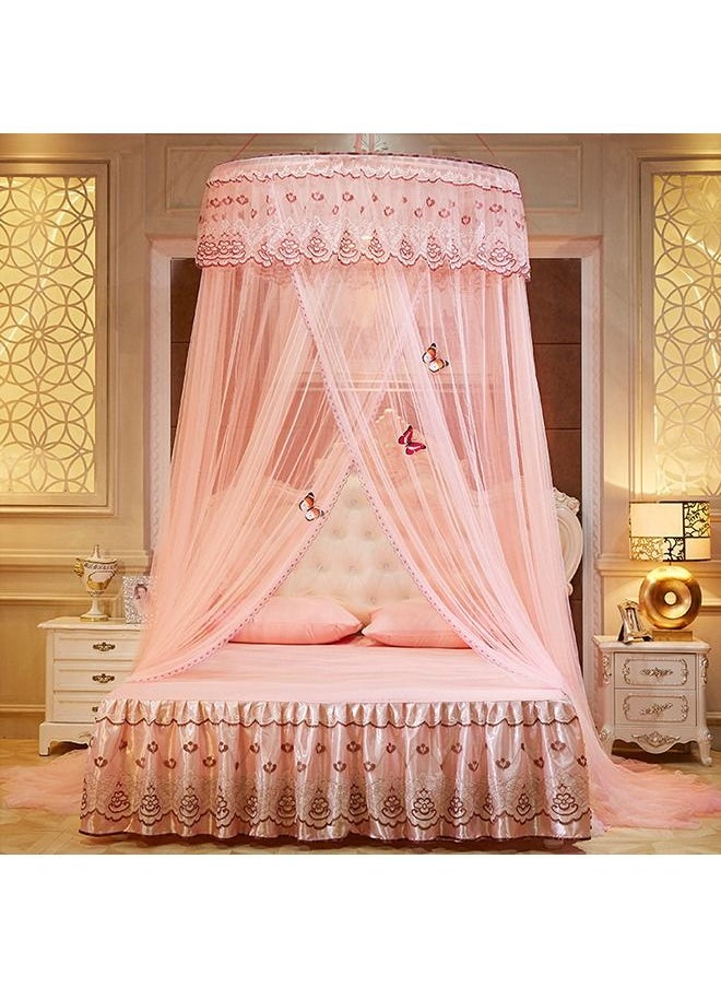 Arabest - Elegant Bed Canopy Round Lace Mosquito Net ent for Single Twin Full Queen King Size Bed Polyester Light Pink 100x270x1200cm - Image 1