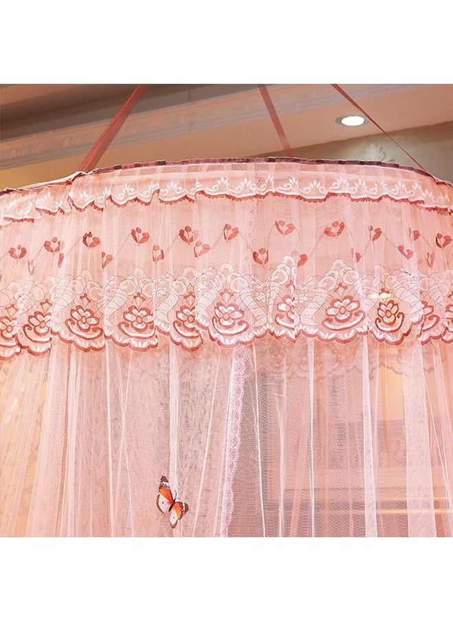 Arabest - Elegant Bed Canopy Round Lace Mosquito Net ent for Single Twin Full Queen King Size Bed Polyester Light Pink 100x270x1200cm - Image 1