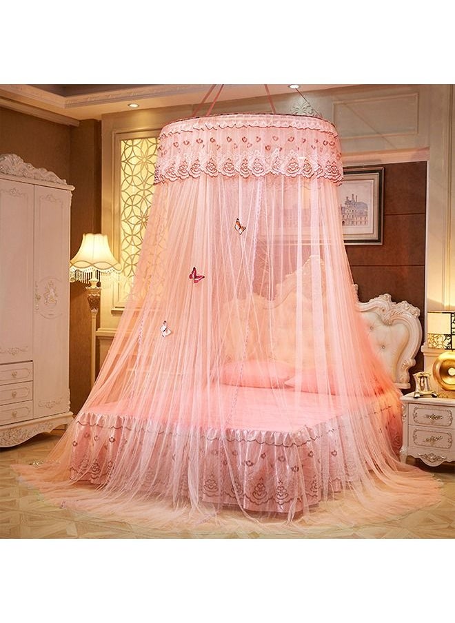 Arabest - Elegant Bed Canopy Round Lace Mosquito Net ent for Single Twin Full Queen King Size Bed Polyester Light Pink 100x270x1200cm - Image 1