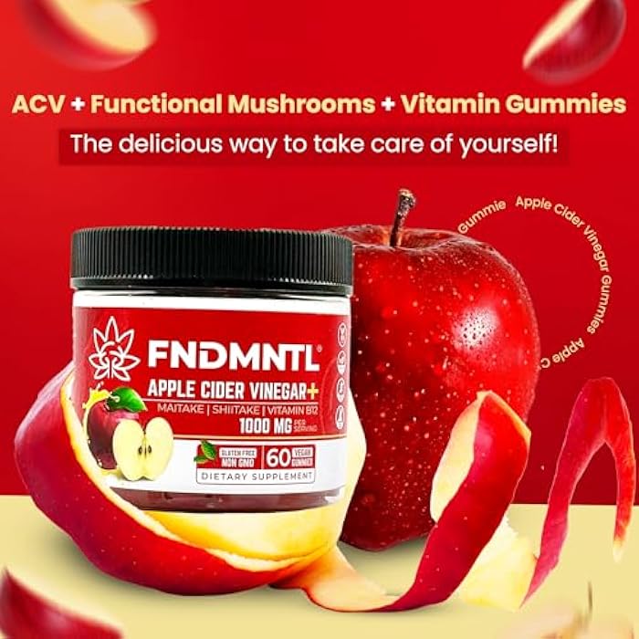 FNDMNTL Apple Cider Vinegar Gummies | Maitake, Shitake, Vitamin B12 | 1000 mg | 60 Count | Gelatin-Free, Gluten-Free, Vegan & Non-GMO - Image 3
