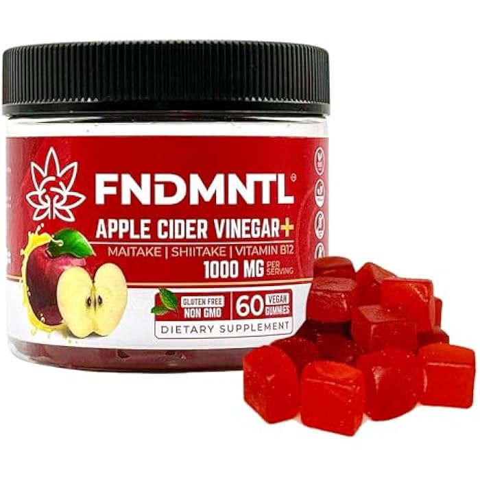 FNDMNTL Apple Cider Vinegar Gummies | Maitake, Shitake, Vitamin B12 | 1000 mg | 60 Count | Gelatin-Free, Gluten-Free, Vegan & Non-GMO - Image 1