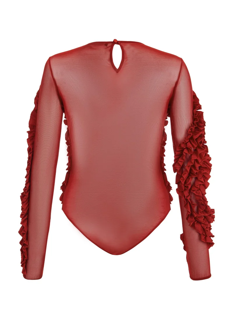 نوكتورن Tulle Bodysuit with Ruffle Design