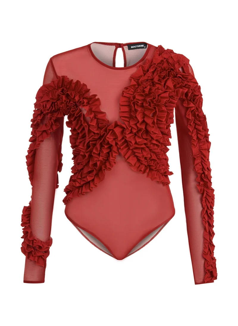 نوكتورن Tulle Bodysuit with Ruffle Design