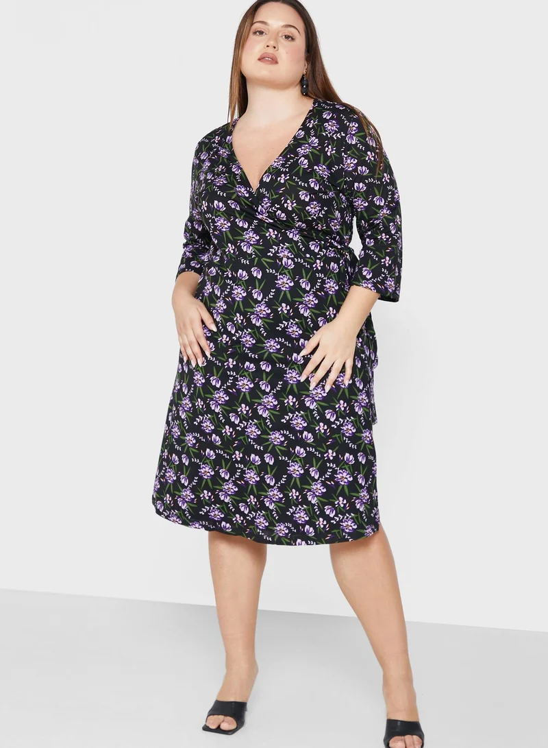 Only Carmakoma Floral Print Wrap Dress
