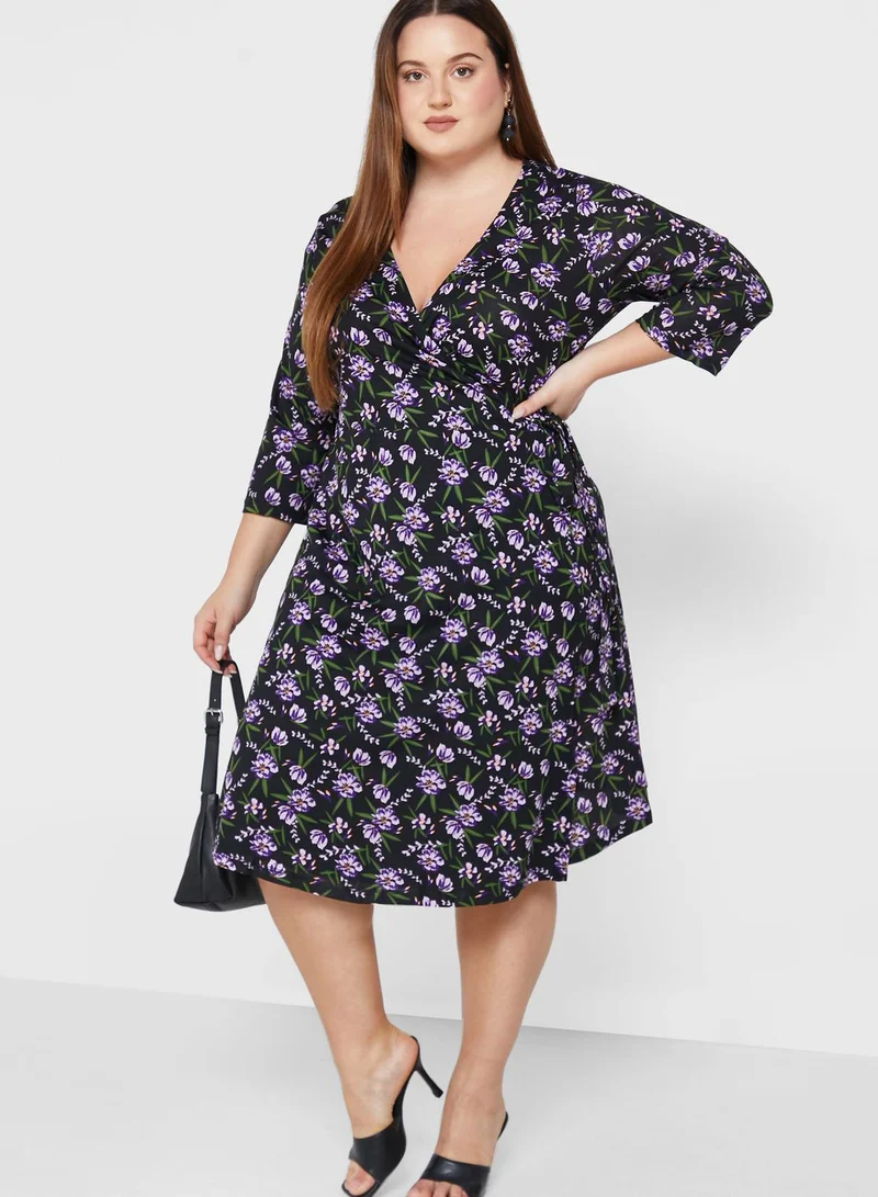 Only Carmakoma Floral Print Wrap Dress