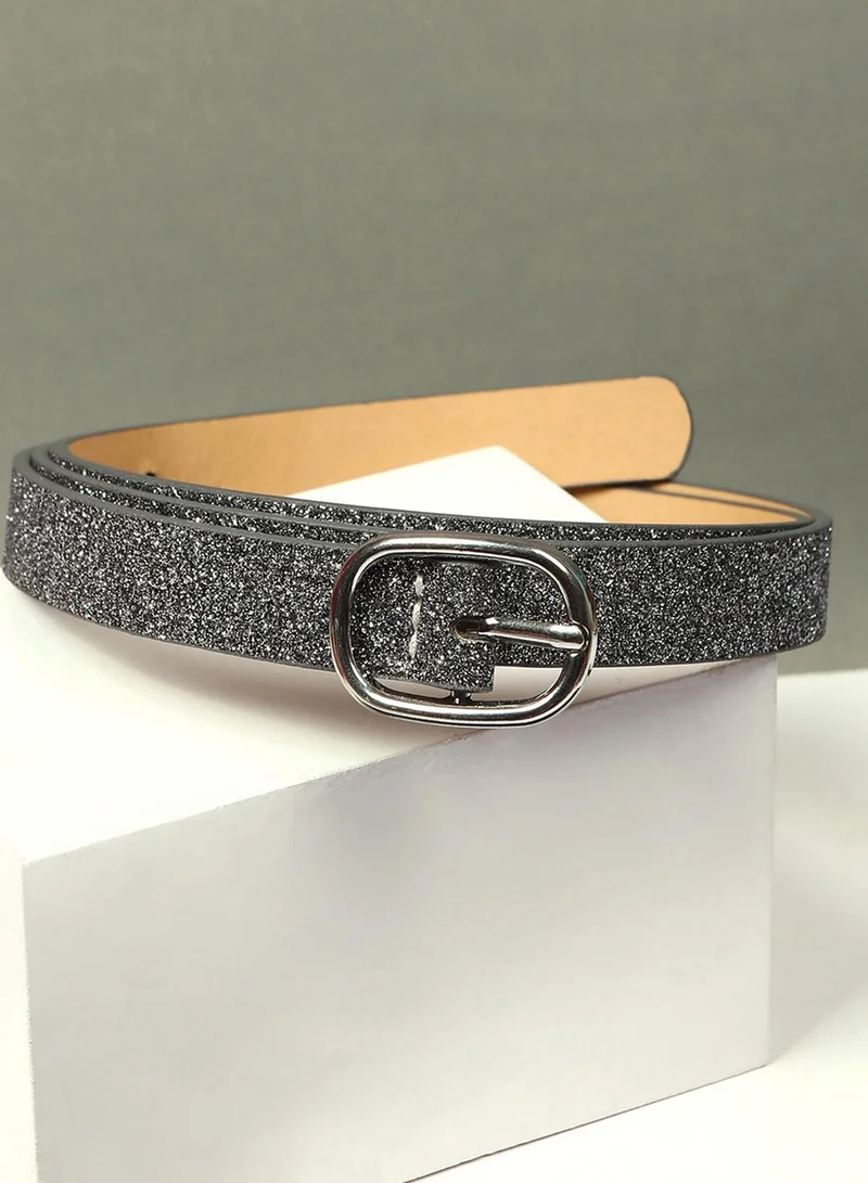 Haute Sauce  Silver Textured Shimmer Belt for Women | Best Price UAE