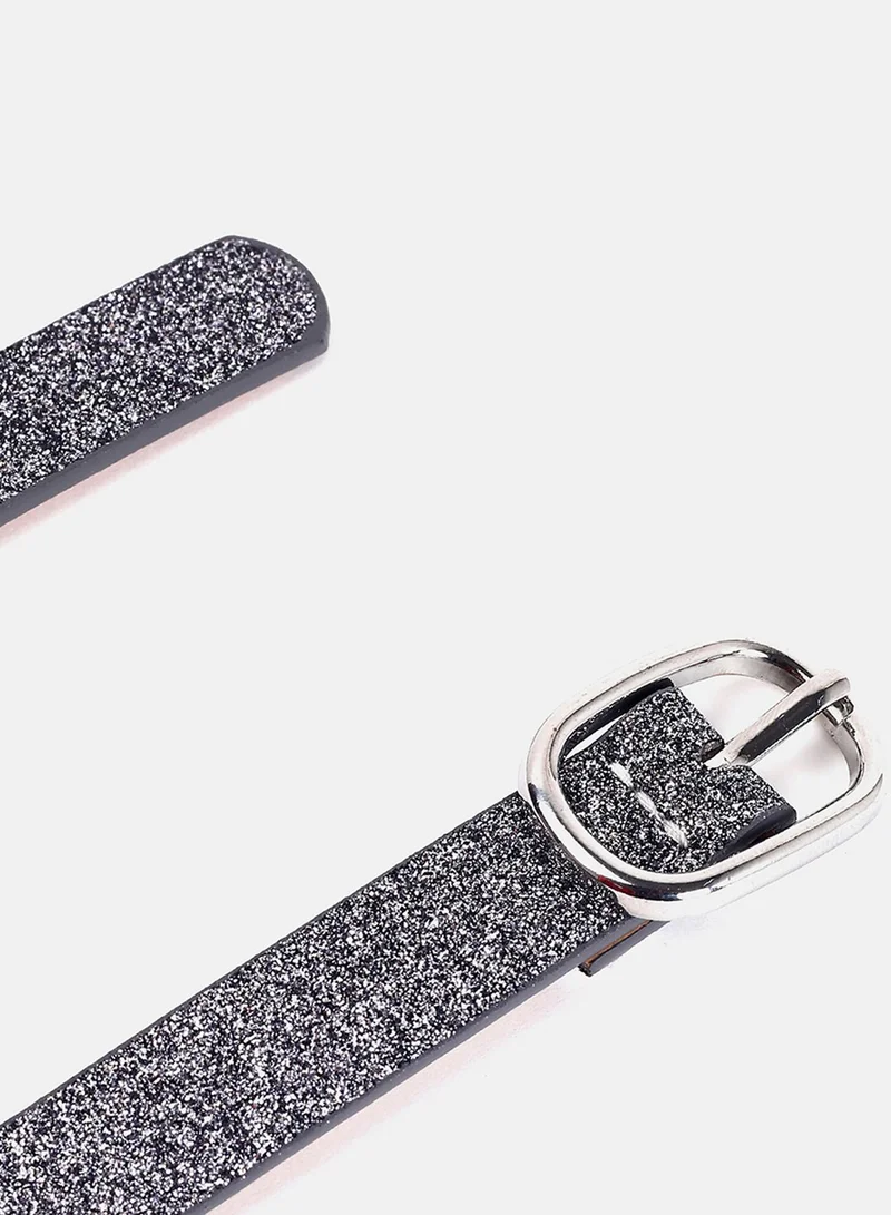 Haute Sauce  Silver Textured Shimmer Belt for Women | Best Price UAE