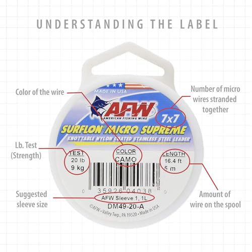 AFW American Fishing Wire Surflon Micro Supreme, Nylon Coated 7x7 Stainless Steel Leader Wire, 26 lb Test, .018" Diameter, Camo, 100 m - Image 3