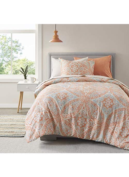 Comfort Spaces Comfort Spaces Bed in A Bag  Trendy Casual Design Cozy Comforter with Complete Sheet Set with Side Pocket All Season Cover Matching Shams Twin66x90 Gloria Damask Coral 6 Piece 