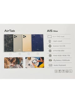 AirTab A15 Max 5G Tablet with 10.1 Inch Display 16GB RAM 1TB ROM 10000mAh Battery with Arabic Keyboard Gold  - Image 3