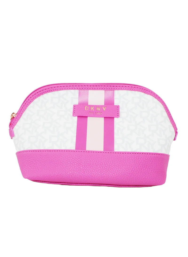 DKNY DKNY Signature Stripe 2.0 Dome Cosmetic Bag, Travel Make up Bag Small, Small Lightweight Cosmetic Bag Storage Bag, Small Makeup Bag, Travel Toiletry Bag