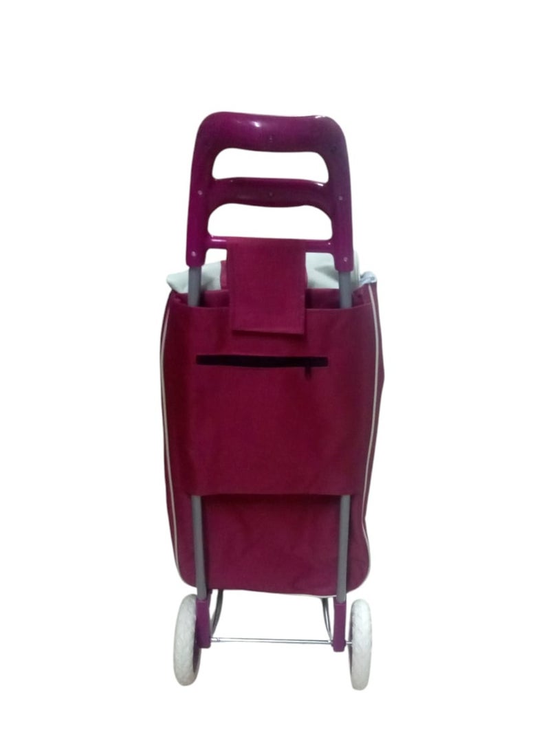 Grocery Shopping Cart Two Wheels Foldable Portable Shopping Cart 20 Inch Burgundy  - Image 2