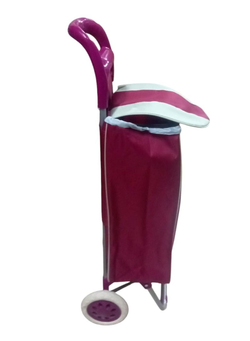 Grocery Shopping Cart Two Wheels Foldable Portable Shopping Cart 20 Inch Burgundy  - Image 3