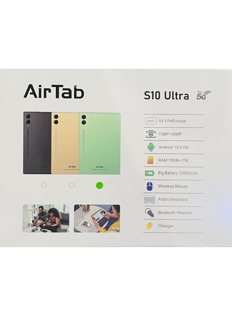 AirTab S10 Ultra 5G Android Tablet with 10.1” Display, 16GB RAM, 1TB ROM, 10000mAh Battery & Wireless Arabic Keyboard – Wi-Fi + Dual SIM, Green – Fast, Powerful & Ideal for Study, Work & Entertainment - Image 4