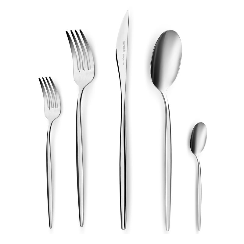 Karaca Lizbon - 18/10 Stainless Steel Silverware Set for 12, 60 Piece Heavy Duty Flatware Set, Dishwasher Safe Modern Cutlery incl. Kitchen Forks, Spoons, Knives Eating Utensils Sets - Platin - Image 1