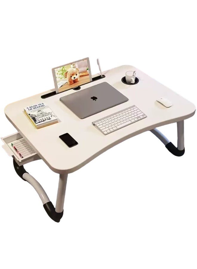 Home Office Lap Desk with Storage Drawer, Cup and Phone Holder, Laptop Bed Tray Table, 23.6" Foldable Desk, Laptop Stand for Breakfast, Working, Writing, Gaming and Drawing - Image 1
