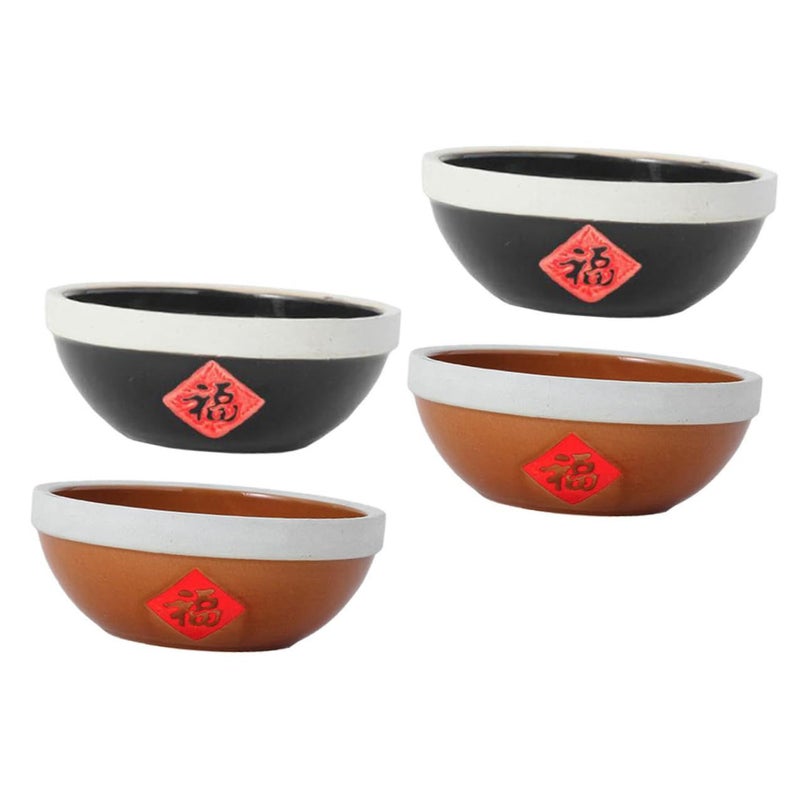 Vintage Chinese Style Crude Pottery Rice Bowls 4.5 Inch Set of 4 Black Antique Copper - Image 2