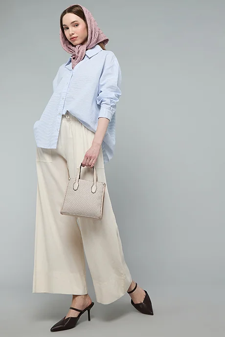 أر أند بي Solid Wide Leg Trousers with Drawstring Waist