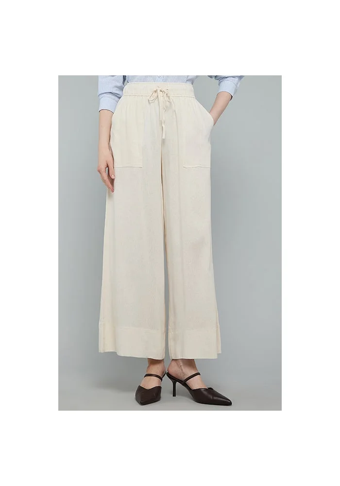 أر أند بي Solid Wide Leg Trousers with Drawstring Waist