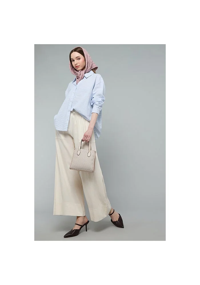 أر أند بي Solid Wide Leg Trousers with Drawstring Waist