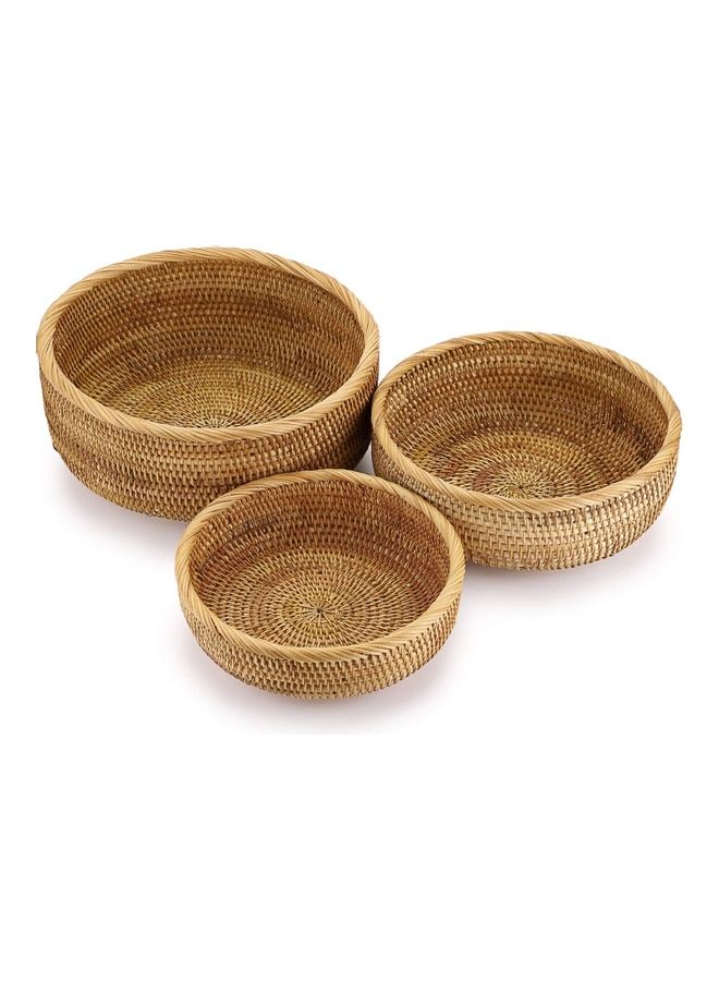 Loquat 3-Piece Rattan Woven Serving Baskets Brown 25.8, 22.8, 19.7cm - Image 1