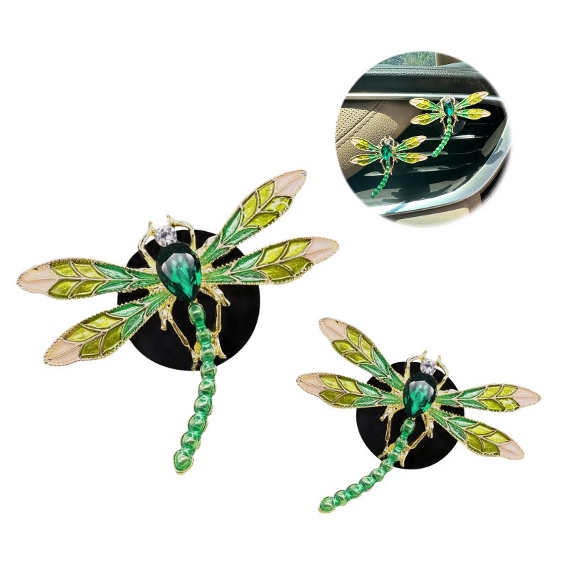 ORIESSE Dragonfly Car Decor2pcs Bling Dragonfly Air Freshener Vent ClipsCute Car AccessoriesRefillable Car Diffuser Glamorous Green Decor - Image 3