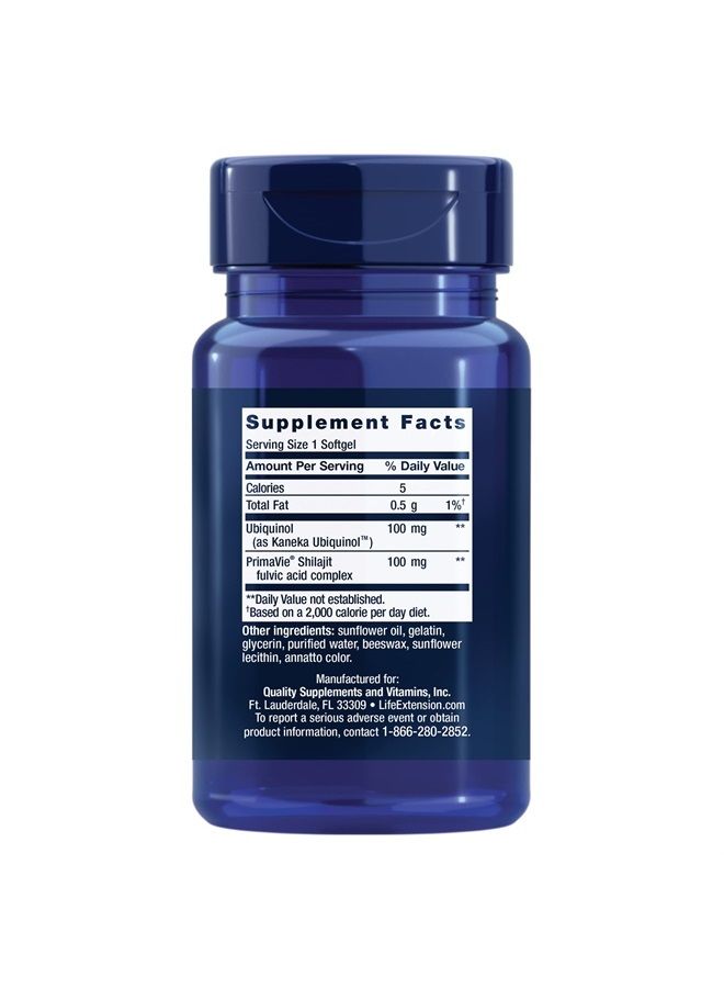 Life Extension Super Ubiquinol Coq10 With Enhanced Mitochondrial Support, Shilajit, Potent Heart Health & Cellular Energy Production Support, Ultra-absorbable, Gluten-No, Non-GMO, 100mg, 60 Softgels - Image 2