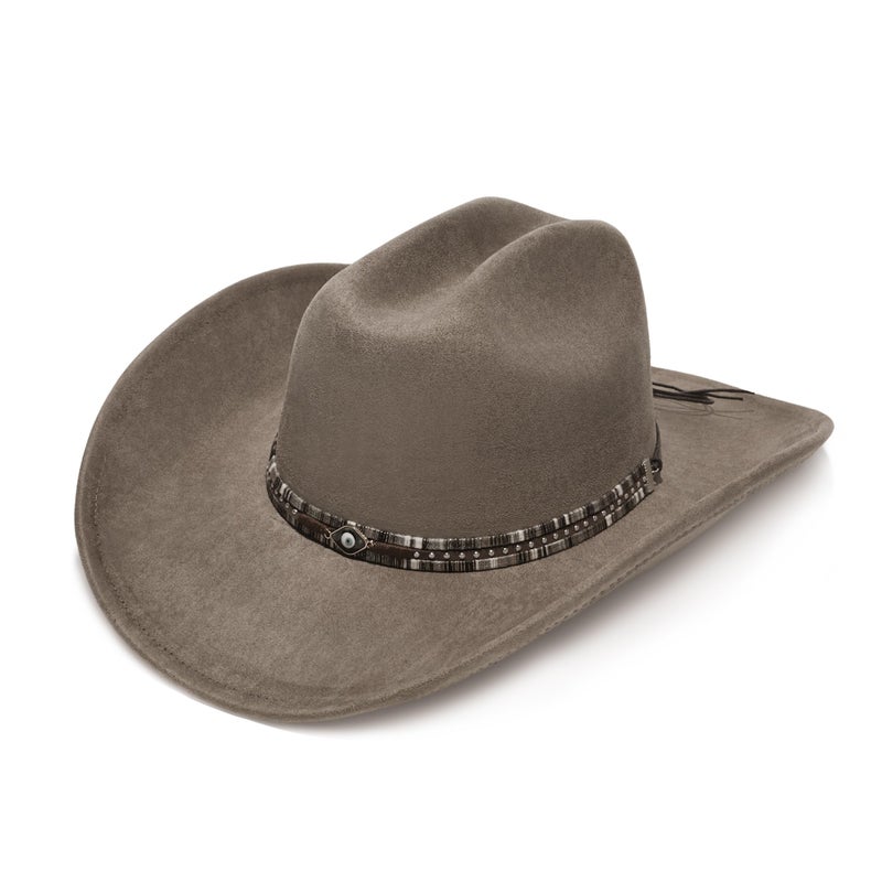 YOUBADU Faux Suede Felt Western Cowboy Hat for Women or Men, Wide Brim, Rivet Strap (US, Alpha, One Size, Medium, Crown Smoky Eye) - Image 2