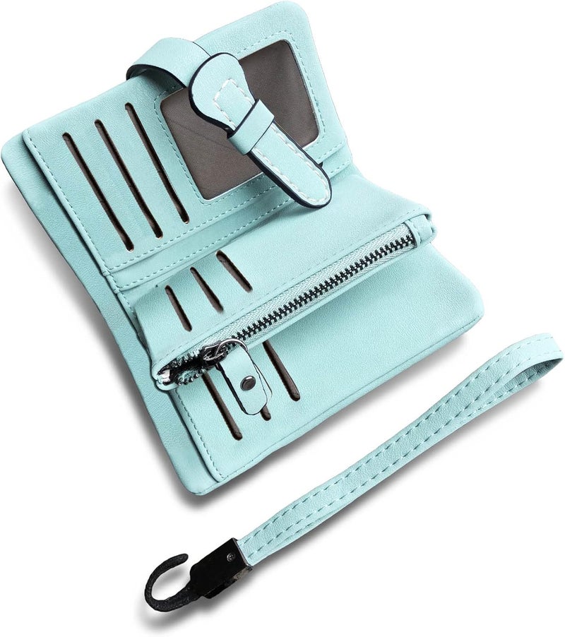 AOXONEL Women's Small Bifold Leather wallet Rfid blocking Ladies Wristlet with Card holder id window Coin Purse - Image 1