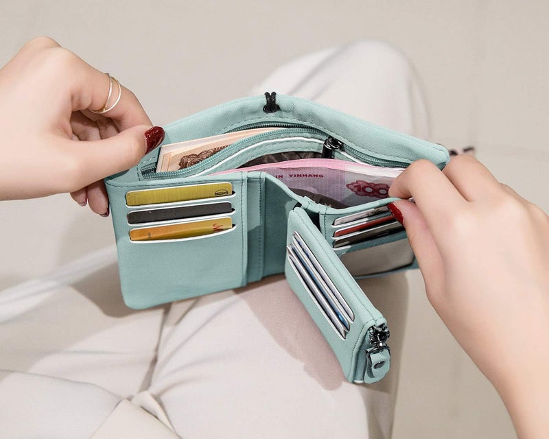 AOXONEL Women's Small Bifold Leather wallet Rfid blocking Ladies Wristlet with Card holder id window Coin Purse - Image 3